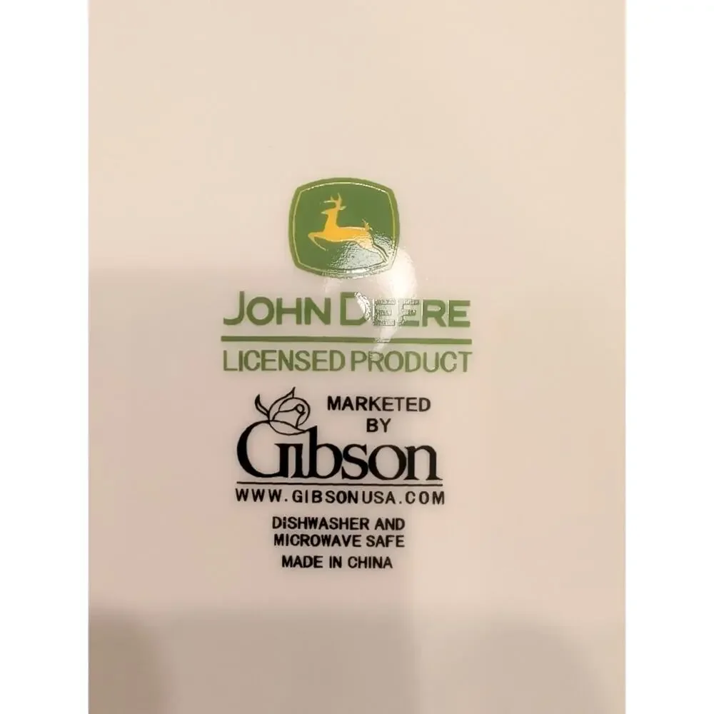 John Deere Ceramic Plates Set of 2 Gibson Tractor Dinner Salad Plate Bowl Bundle